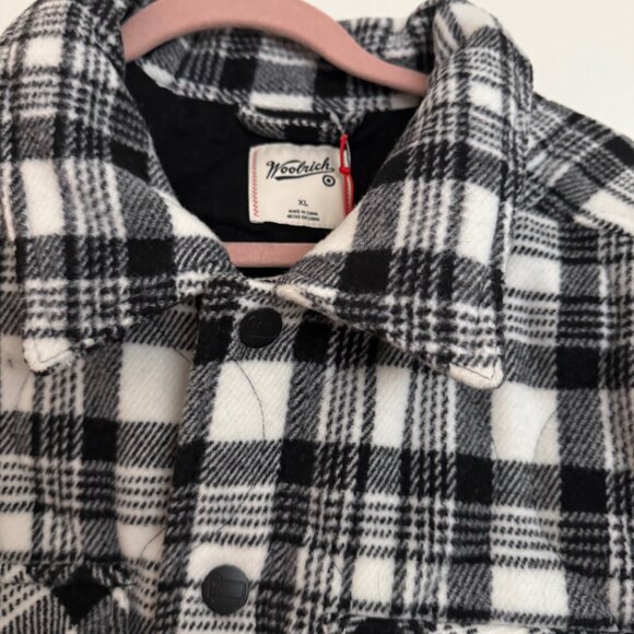 Men's Plaid Shacket /jacket - Woolrich Black/White XL, lined - Picture 6 of 8